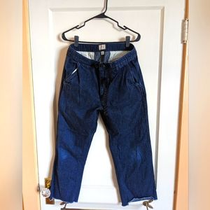 J Crew Japanese neppy denim belted pant size medium 32-34 raw hem 28 inseam